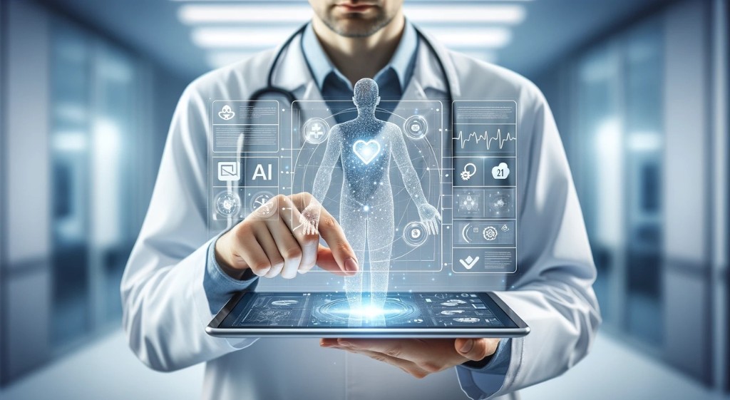 Healthcare professionals collaborating on digital health technology